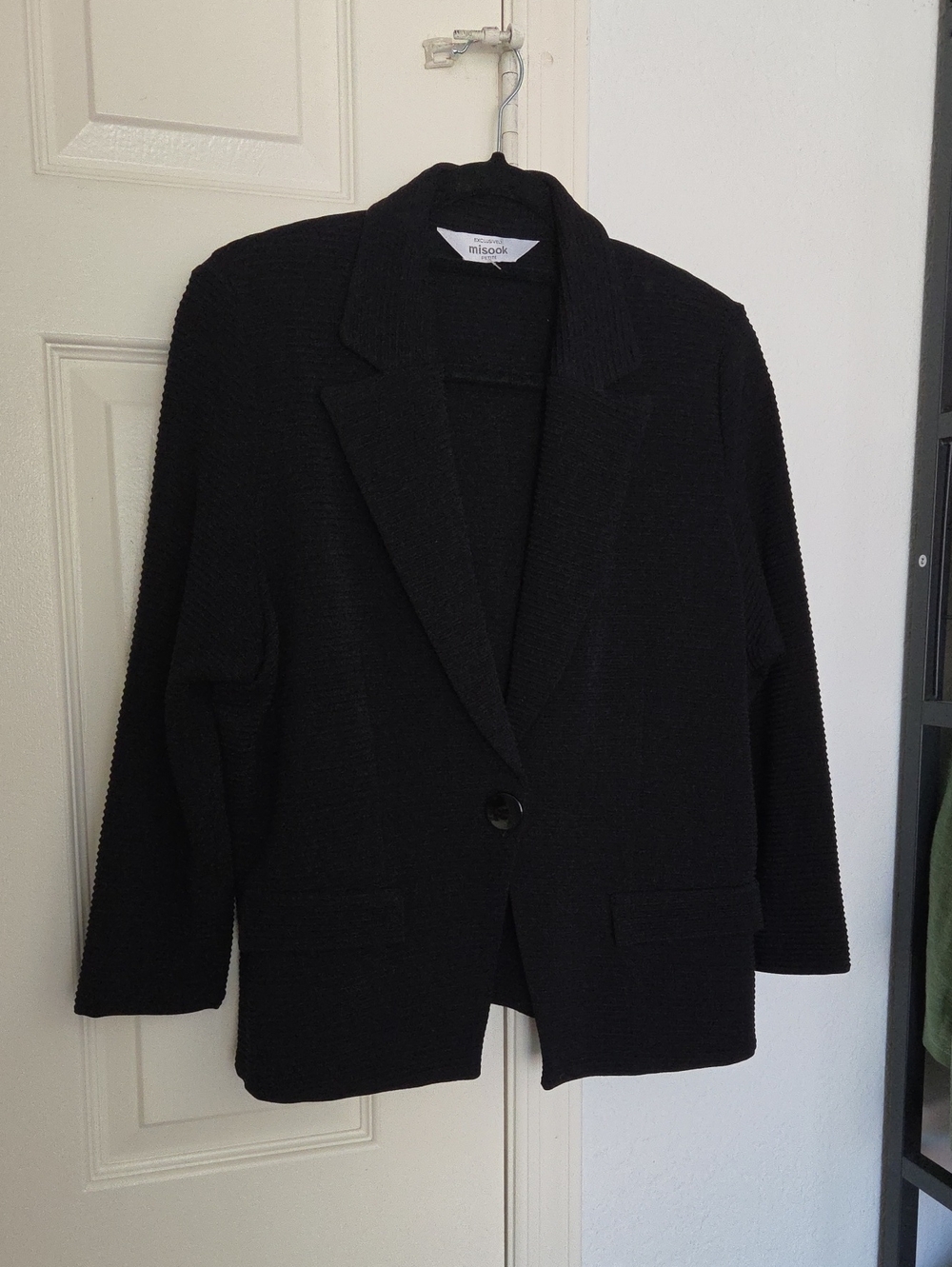 Misook Black Textured Single-Button Knit Blazer Petite